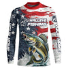 Maxcorners Personalized American Flag Walleye Long Sleeve Fishing Shirts, Patriotic Walleye Fishing Jerseys LM0501