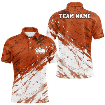 Maxcorners Custom White And Orange Splatter Men Polo Bowling League Shirt