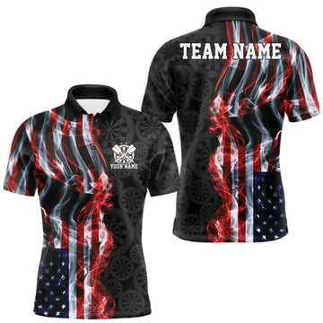 Maxcorners Custom Patriotic American Flag Smoke Flame Dart Team Men Polo Shirt, US Dart Jersey LM0409