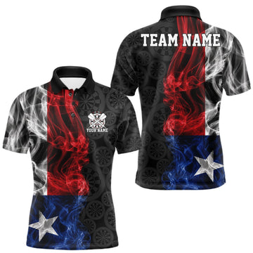 Maxcorners Custom Patriotic Texas State Flag Smoke Flame Dart Team Men Polo Shirt, Dart Jersey LM0409