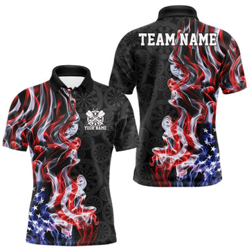 Maxcorners Custom Patriotic American Flag Smoke Flame Dart Team Polo Shirt For Men LM0409