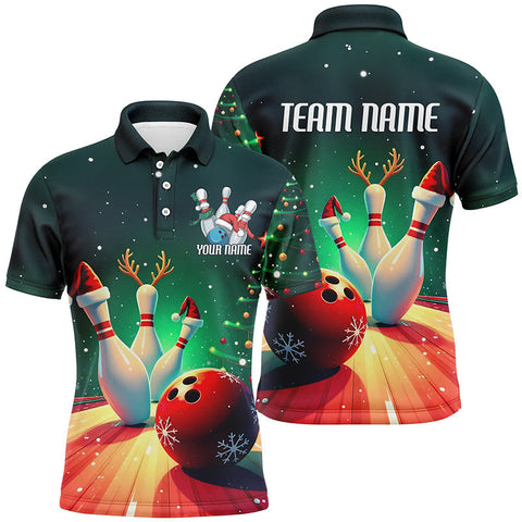 Maxcorners Christmas Bowling For Team Bowling Team Men And Women Polo Shirts, Bowling Pattern Outfits