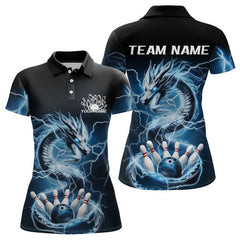 Maxcorners Black And Blue Thunder Lightning Dragon Bowling Polo Shirts For Women Bowling Jerseys