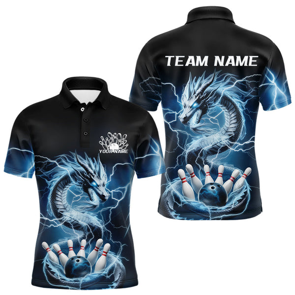 Maxcorners Black And Blue Thunder Lightning Dragon Bowling Polo Shirts For Men Bowling Jerseys