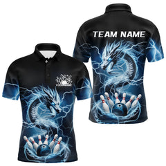 Maxcorners Black And Blue Thunder Lightning Dragon Bowling Polo Shirts For Men Bowling Jerseys