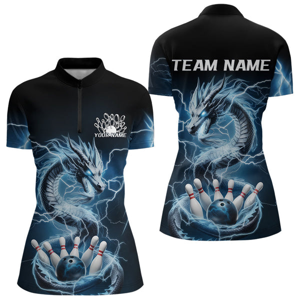 Maxcorners Black And Blue Thunder Lightning Dragon Bowling Polo Shirts For Women Bowling Jerseys