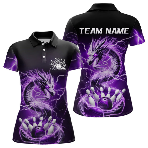 Maxcorners Black And Purple Thunder Lightning Dragon Bowling Polo Shirts For Men Bowling Jerseys