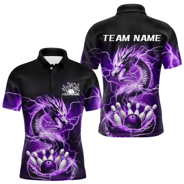 Maxcorners Black And Purple Thunder Lightning Dragon Bowling Polo Shirts For Men Bowling Jerseys