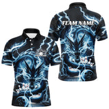 Maxcorners Custom Black And Blue Thunder Lightning Dragon Bowling Team Polo Shirts For Men Bowler Shirt
