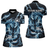 Maxcorners Custom Black And Blue Thunder Lightning Dragon Bowling Team Polo Shirts For Men Bowler Shirt