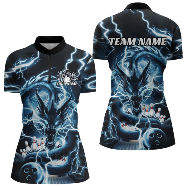 Maxcorners Custom Black And Blue Thunder Lightning Dragon Bowling Team Polo Shirts For Men Bowler Shirt