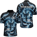 Maxcorners Custom Black And Blue Thunder Lightning Dragon Bowling Team Polo Shirts For Men Bowler Shirt
