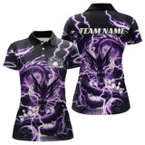 Maxcorners Custom Black And Purple Thunder Lightning Dragon Bowling Team Polo Shirts For Men Bowler Shirt