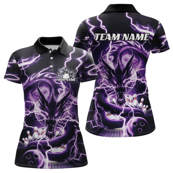 Maxcorners Custom Black And Purple Thunder Lightning Dragon Bowling Team Polo Shirts For Men Bowler Shirt