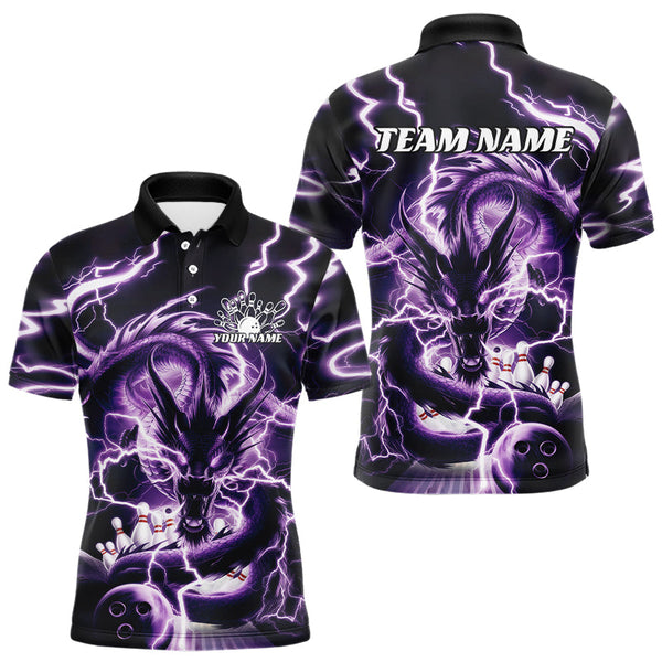 Maxcorners Custom Black And Purple Thunder Lightning Dragon Bowling Team Polo Shirts For Men Bowler Shirt
