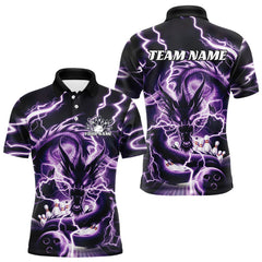 Maxcorners Custom Black And Purple Thunder Lightning Dragon Bowling Team Polo Shirts For Men Bowler Shirt