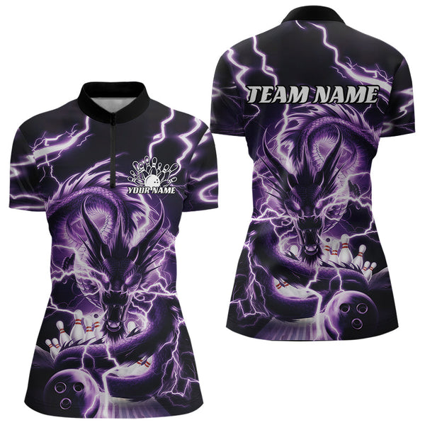 Maxcorners Custom Black And Purple Thunder Lightning Dragon Bowling Team Polo Shirts For Men Bowler Shirt