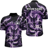 Maxcorners Custom Black And Purple Thunder Lightning Dragon Bowling Team Polo Shirts For Men Bowler Shirt
