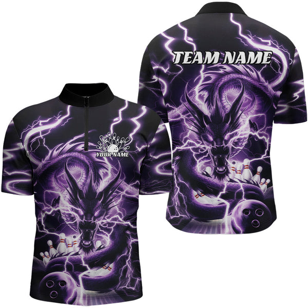 Maxcorners Custom Black And Purple Thunder Lightning Dragon Bowling Team Polo Shirts For Men Bowler Shirt