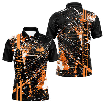 Maxcorners Custom Black And Orange Splatter Camo Strike Bowling League Shirts, Men Bowling Jerseys LM0602