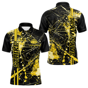 Maxcorners Custom Black And Yellow Splatter Camo Strike Bowling League Shirts, Men Bowling Jerseys LM0602