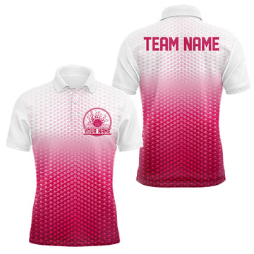 Maxcorners Custom Name Pink Bowling Jerseys For Men, Bowling League Polo Shirt Bowler Outift LM0602