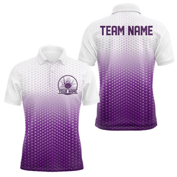 Maxcorners Custom Name Purple Bowling Jerseys For Men, Bowling League Polo Shirt Bowler Outift LM0602