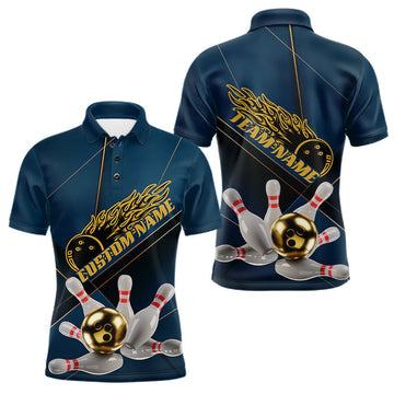 Maxcorners Custom Blue And Gold Bowling Shirts For Men, Flame Bowling Team Shirts Bowling Uniform LM0602