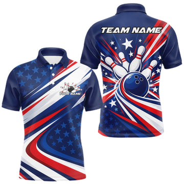 Maxcorners Custom Patriotic Bowling League Polo Shirt For Men, Bowling Jersey Team Uniform LM0410