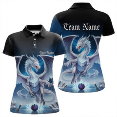 Maxcorners Custom Blue Ice Dragon Bowling Polo Shirts For Men And Women, Dragon Bowling League Shirt