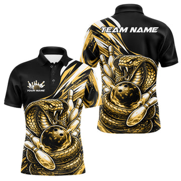 Maxcorners Custom Black And Yellow Cobra Snake Men Bowling Polo Shirts, Cobra Bowling Jersey LM0101