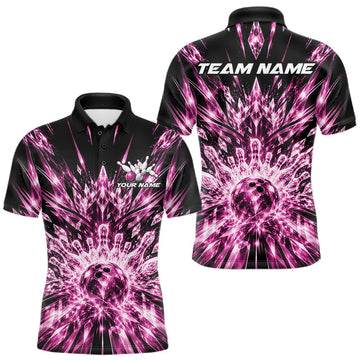 Maxcorners Custom Icy Pink Crystal Ice Bowling League Team Polo Shirt For Men, Bowling Jersey