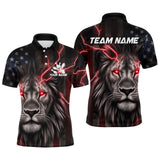 Maxcorners Custom Red Thunder Lightning Patriotic Lion Polo Shirts For Men, US Flag Bowling Jersey MT1706