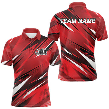Maxcorners Custom Red Team Bowling Jerseys For Men, Bowling Tournament Polo Shirt Bowler Outfit LM1005