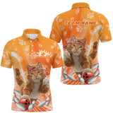Maxcorners Custom Funny Orange Cat Bowling Men Polo Shirt, Cat Paw Team Bowling Shirt MT0811