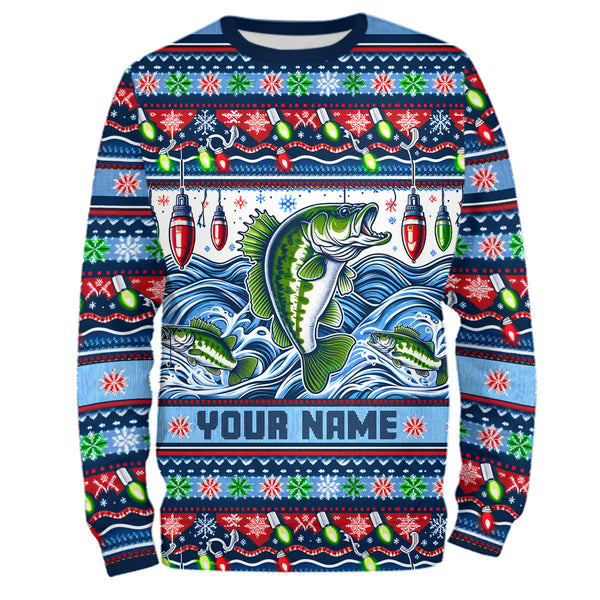 Maxcorners Bass Fishing Ugly Sweater Pattern Christmas Custom Fishing Shirts Personalized Fishing Gifts 1 LM2408