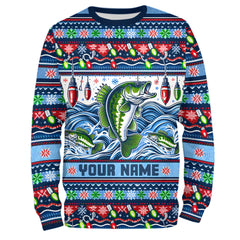Maxcorners Bass Fishing Ugly Sweater Pattern Christmas Custom Fishing Shirts Personalized Fishing Gifts 1 LM2408