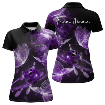 Maxcorners Custom Ethereal Purple Butterflies Bowling Team Women Polo Shirts, Ladies Bowling Outfit LM1112