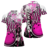 Maxcorners Pink Camo Flame Bowling Polo Shirts Custom Bowling Team Jerseys Bowling League Shirts