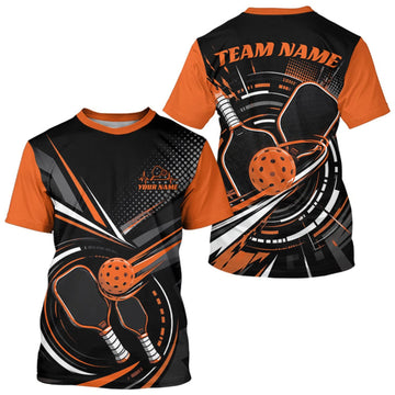 Maxcorners Custom Black And Orange Pickleball Ball And Paddles Pickleball Men T-Shirts LM0609