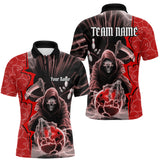 Maxcorners Custom Red Thunder Lightning Grim Reaper Bowling Men Polo Shirt, Halloween Bowler Outfit LM1809