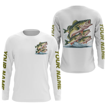 Maxcorners Largemouth Bass Fishes Custom Bass Long Sleeve Fishing Shirts, Bass Tournament Fishing Shirt LM0201