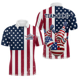 Maxcorners Custom US Flag Bowling Polo Shirts For Men, Patriotic Bowling League Shirt Bowling Jersey LM3010