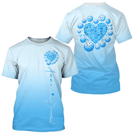 Maxcorners Custom Blue Heart Pickleball Polo Shirts For Men, Valentines Pickleball Couple Shirts