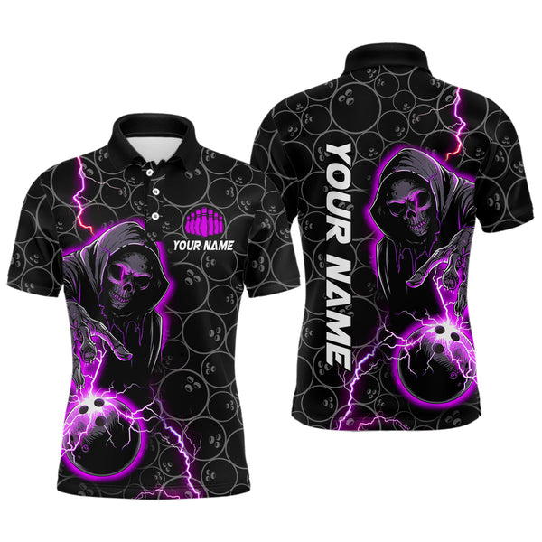 Max Corner Bowling and Pins Strike Bowling Skull Reaper Lightning Bowling Ball Pattern Multicolored Bowling jerseys Custom Name And Team 3D Polo Shirt