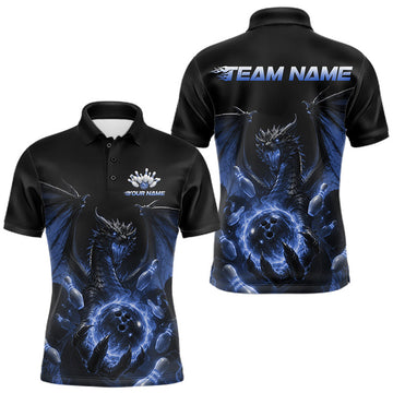 Maxcorners Custom Blue Dragon Flame Bowling Team Men Polo Shirt, Bowling League Shirt LM2607