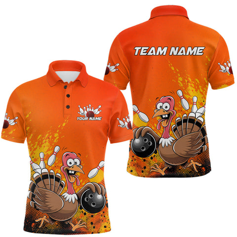 Maxcorners Custom Funny Turkey Bowling Thanksgiving Bowing Outfit Team Polo Shirts For Men LM2608