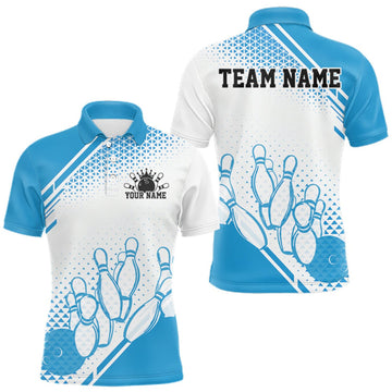 Maxcorners Custom White And Blue Geometric Classic Retro Bowling Team Men Polo Shirt LM0409