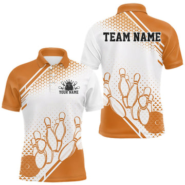 Maxcorners Custom White And Orange Geometric Classic Retro Bowling Team Men Polo Shirt LM0409