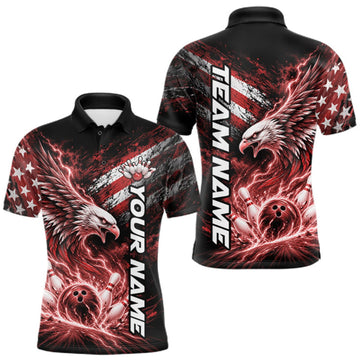 Maxcorners Custom Patriotic Red American Eagle Bowling Jerseys, US Flag Bowling Men Polo Shirt LM0410